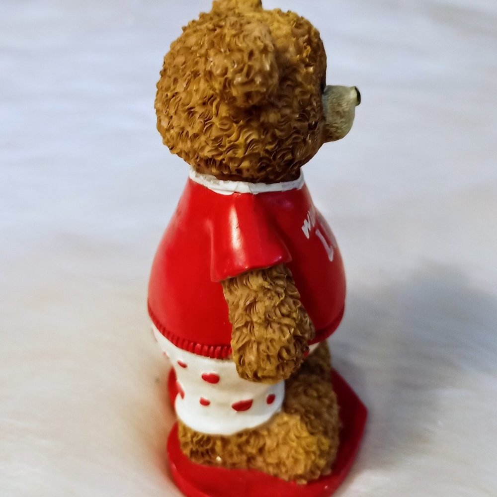 Ceramic "Will Work For Love" Bear Dressed in Heart - Picture 5 of 6